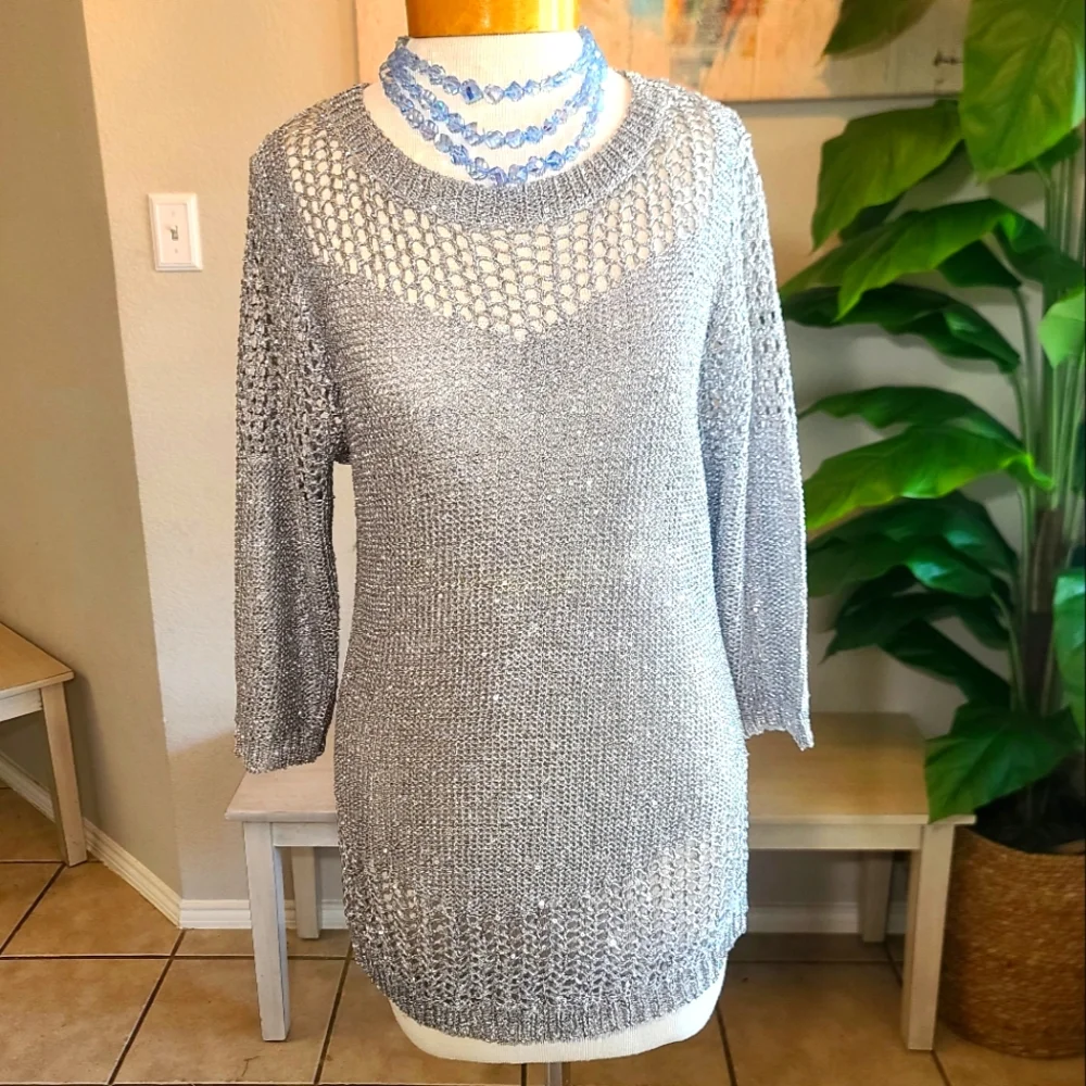 Lauren Michelle metallic silver sequin sweater - Picture 2 of 7